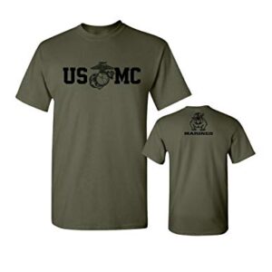 Lucky Ride Marine Corps Bull Dog Front & Back USMC Mens Military T-Shirt,Military Green,2XL