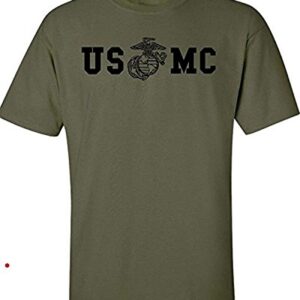 Lucky Ride Marine Corps Bull Dog Front & Back USMC Mens Military T-Shirt,Military Green,2XL