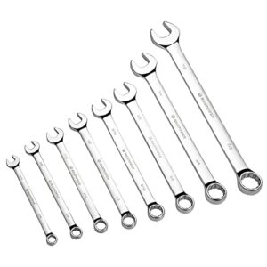 maxpower 8pcs sae combination wrench set, professional open and box end spanners with mirror finish, made with forged and heat-treated cr-v steel, 12-point design, size includes 5/16in - 7/8in