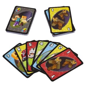 UNO Minecraft Card Game Videogame-Themed Collectors Deck 112 Cards With Character Images, Gift For Fans Ages 7 Years Old & Up