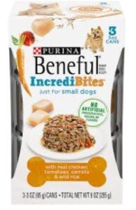 purina beneful incredibites with real chicken, tomatoes, carrots & wild rice dog food 3-3 oz. cans