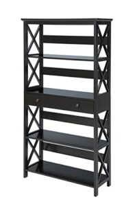 convenience concepts oxford 5 tier bookcase with drawer, black
