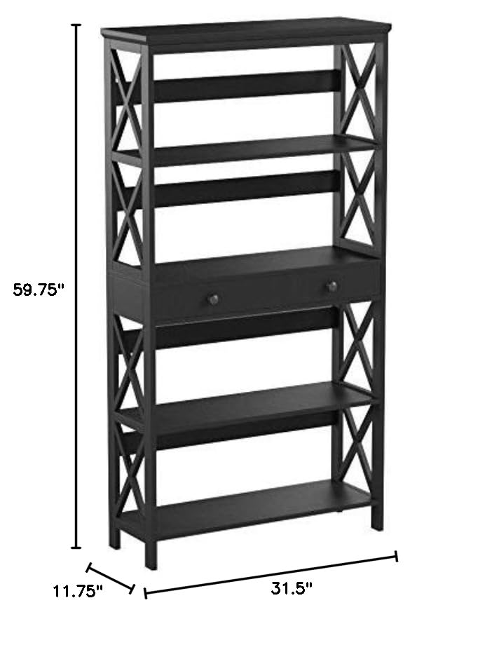 Convenience Concepts Oxford 5 Tier Bookcase with Drawer, Black