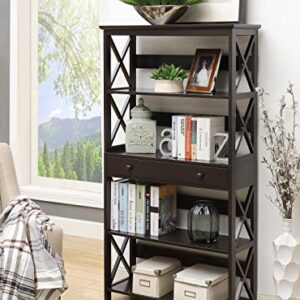 Convenience Concepts Oxford 5 Tier Bookcase with Drawer, Black