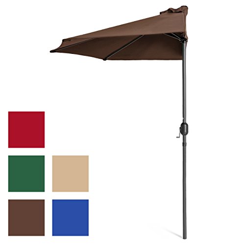 Best Choice Products 9ft Steel Half Patio Umbrella for Backyard, Deck, Garden w/ 5 Ribs, Crank Mechanism, UV- and Water-Resistant Fabric - Brown
