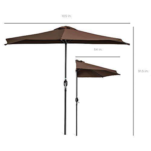 Best Choice Products 9ft Steel Half Patio Umbrella for Backyard, Deck, Garden w/ 5 Ribs, Crank Mechanism, UV- and Water-Resistant Fabric - Brown