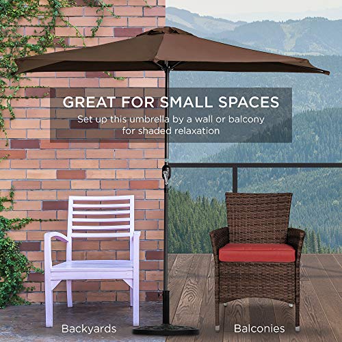 Best Choice Products 9ft Steel Half Patio Umbrella for Backyard, Deck, Garden w/ 5 Ribs, Crank Mechanism, UV- and Water-Resistant Fabric - Brown