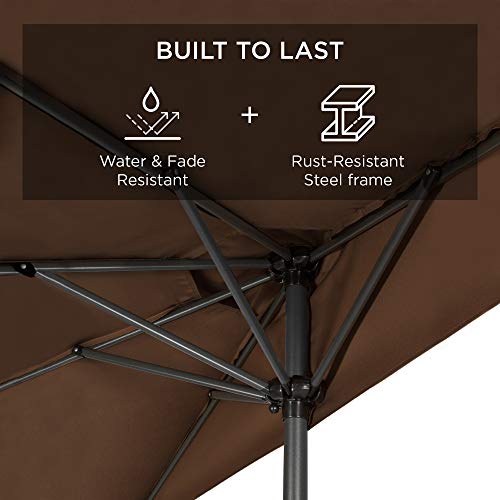 Best Choice Products 9ft Steel Half Patio Umbrella for Backyard, Deck, Garden w/ 5 Ribs, Crank Mechanism, UV- and Water-Resistant Fabric - Brown