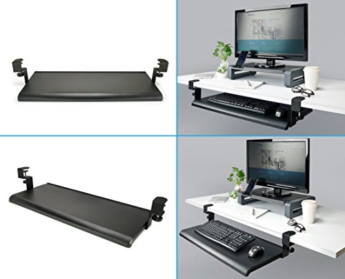 Aidata KB-1010 Desk-Clamp Keyboard Tray, Black, Easy to Install on Any Work Surface, Sturdy Metal Clamp Fits Onto Desks up to 40mm, Impact-resistant Tray Fits Standard Keyboards