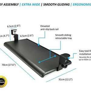 Aidata KB-1010 Desk-Clamp Keyboard Tray, Black, Easy to Install on Any Work Surface, Sturdy Metal Clamp Fits Onto Desks up to 40mm, Impact-resistant Tray Fits Standard Keyboards