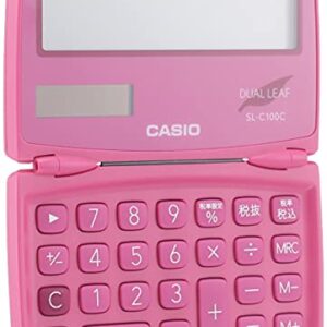 Casio SL-C100C-RD-N Colorful Calculator, Vivid Pink, 10 Digits, Folding Notebook Type