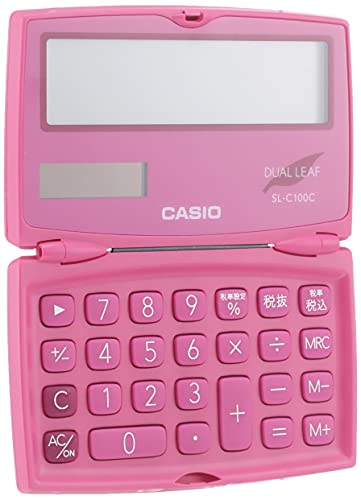 Casio SL-C100C-RD-N Colorful Calculator, Vivid Pink, 10 Digits, Folding Notebook Type