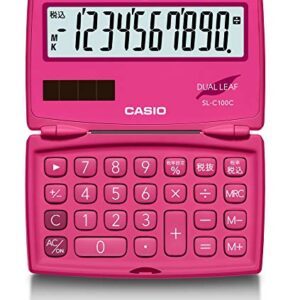 Casio SL-C100C-RD-N Colorful Calculator, Vivid Pink, 10 Digits, Folding Notebook Type