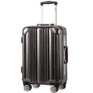 coolife luggage aluminium frame suitcase tsa lock 100% pc 20in 24in 28in (black, m(24in))