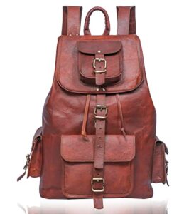 anuent 20" vintage leather backpack for men and women - dark brown laptop and travel bag - large rucksack and knapsack - perfect for business, work, leather bookbag, (brown)