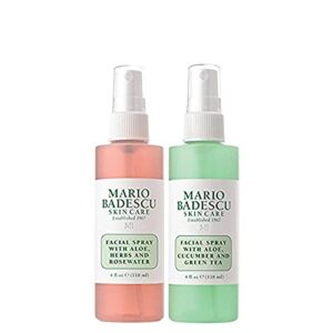 mario badescu facial spray aloe, rose water and cucumber - green tea duo for face, neck or hair, cooling and hydrating face mist for all skin types, dewy finish, 4 fl oz (pack of 2)