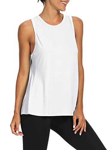 Bestisun Women's Yoga Workout Tank - Tie Back Athletic Gym Top, Activewear Muscle Shirt - White, Small