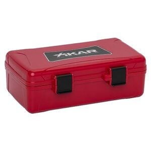 xikar 10 cigar travel humidor case, rugged, airtight, watertight, stainless steel hinges, red