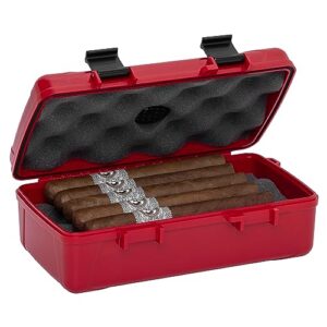 Xikar 10 Cigar Travel Humidor Case, Rugged, Airtight, Watertight, Stainless Steel Hinges, Red