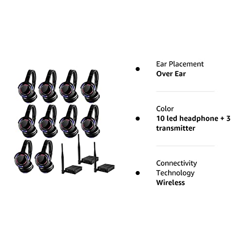 General Factory Sell Silent Disco led Headphone Complete System (10 led Headphone + 3 Transmitter)