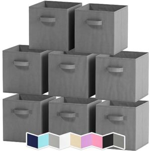 royexe cube storage baskets for organizing - 11 inch - set of 8 heavy-duty storage cubes for storage and organization, makes the perfect bins for cubby storage boxes or cube storage organizer (grey)
