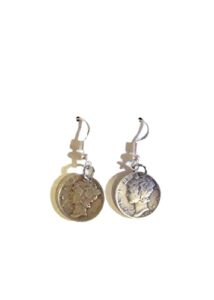 mercury dime (900 silver) earings with 925 sterling silver earrings hook coil ear wires & gift bag