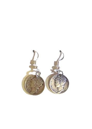 Mercury Dime (900 Silver) Earings with 925 Sterling Silver Earrings Hook Coil Ear Wires & Gift Bag