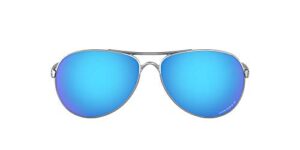oakley women's oo4079 feedback aviator sunglasses, polished chrome/prizm sapphire iridium polarized, 59 mm