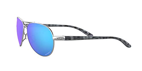 Oakley Women's OO4079 Feedback Aviator Sunglasses, Polished Chrome/Prizm Sapphire Iridium Polarized, 59 mm