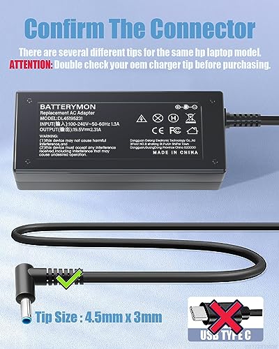 45W 19.5V 2.31A Laptop Power Adapter Charger for HP 741727-001 721092-001 719309-001 HSTNN-DA40 ADP-45WD B, Compatible with Pavilion TouchSmart 11 13 15 Series Notebook