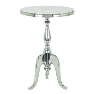 benzara traditional style aluminum accent table with pedestal base, silver