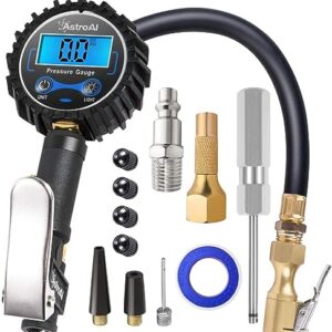 AstroAI Digital Tire Pressure Gauge with Inflator(3-250 PSI for 0.1 Display Resolution), Heavy Duty Air Chuck and Compressor Accessories with Rubber Hose and Quick Connect Coupler Car Accessories.