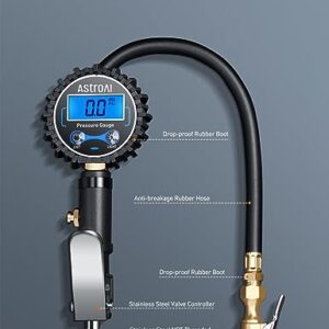 AstroAI Digital Tire Pressure Gauge with Inflator(3-250 PSI for 0.1 Display Resolution), Heavy Duty Air Chuck and Compressor Accessories with Rubber Hose and Quick Connect Coupler Car Accessories.