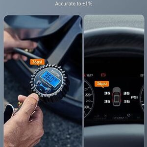 AstroAI Digital Tire Pressure Gauge with Inflator(3-250 PSI for 0.1 Display Resolution), Heavy Duty Air Chuck and Compressor Accessories with Rubber Hose and Quick Connect Coupler Car Accessories.