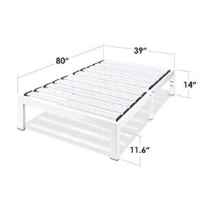 Mellow Rocky Base E 14" Platform Bed Heavy Duty Steel White, w/ Patented Wide Slats (No Box Spring Needed)- Twin XL