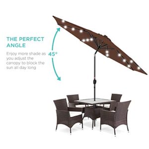 Best Choice Products 10ft Solar Powered Aluminum Polyester LED Lighted Patio Umbrella w/Tilt Adjustment and UV-Resistant Fabric - Brown