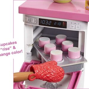 Barbie Bakery Chef Doll & Playset, Toy Oven with 'Timer' Sound, Rising Desserts, Color-Change & Cooking Accessories