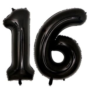 40inch jumbo black 16 number balloons for 16th birthday party decorations girl boy 16 years old birthday party supplies use them as props for photos (black 16)