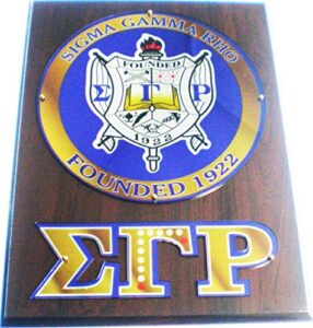 cultural exchange sigma gamma rho circle crest wooden wall plaque [brown - 12" x 9"]