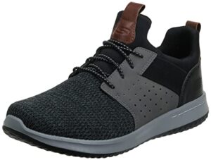 skechers men's classic fit-delson-camden sneaker, black/grey, 11.5 wide us