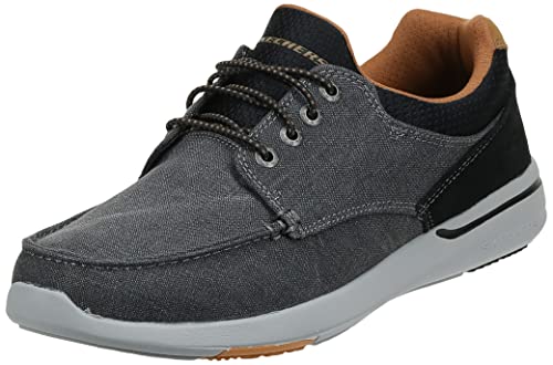 Skechers Men's Relaxed Fit-Elent-Mosen Boat Shoe, Black, 9.5 M US