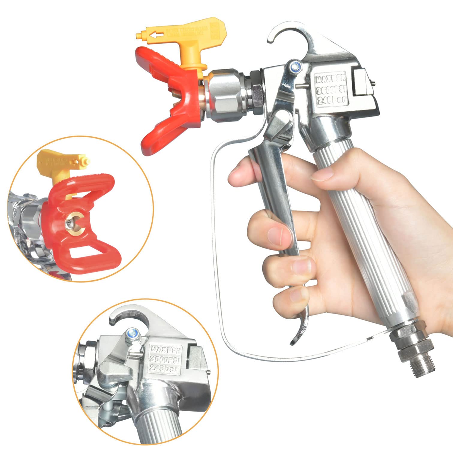 JWGJW 120028 Airless Paint Spray Gun,High Pressure 3600 PSI /517 Tip Swivel Joint with 10 Inch Extension Pole