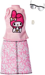 barbie fashions hello kitty pink top & patterned skirt