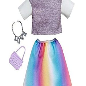 Barbie Fashions Complete Look Gray Top & Rainbow Skirt Set