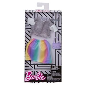 Barbie Fashions Complete Look Gray Top & Rainbow Skirt Set