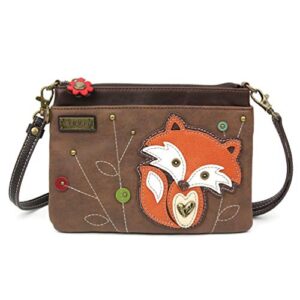 chala mini crossbody handbag, multi zipper, pu leather, small shoulder purse adjustable strap - fox - brown