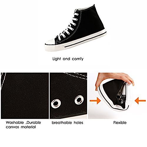 ZGR Womens Fashion Canvas Sneaker Low Cut Lace ups Casual Shoes (8 B(M) US, High-Top Black)