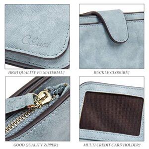 Wallet for Women PU Leather Clutch Purse Bifold Long Designer Ladies Checkbook Multi Credit Card Holder Organizer with Coin Zipper Pocket Light Blue