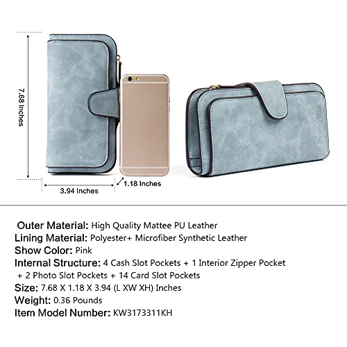 Wallet for Women PU Leather Clutch Purse Bifold Long Designer Ladies Checkbook Multi Credit Card Holder Organizer with Coin Zipper Pocket Light Blue