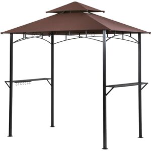 grill gazebo 8'x 5' barbecue canopy bbq gazebo canopy tent w/air vent double tiered outdoor brown